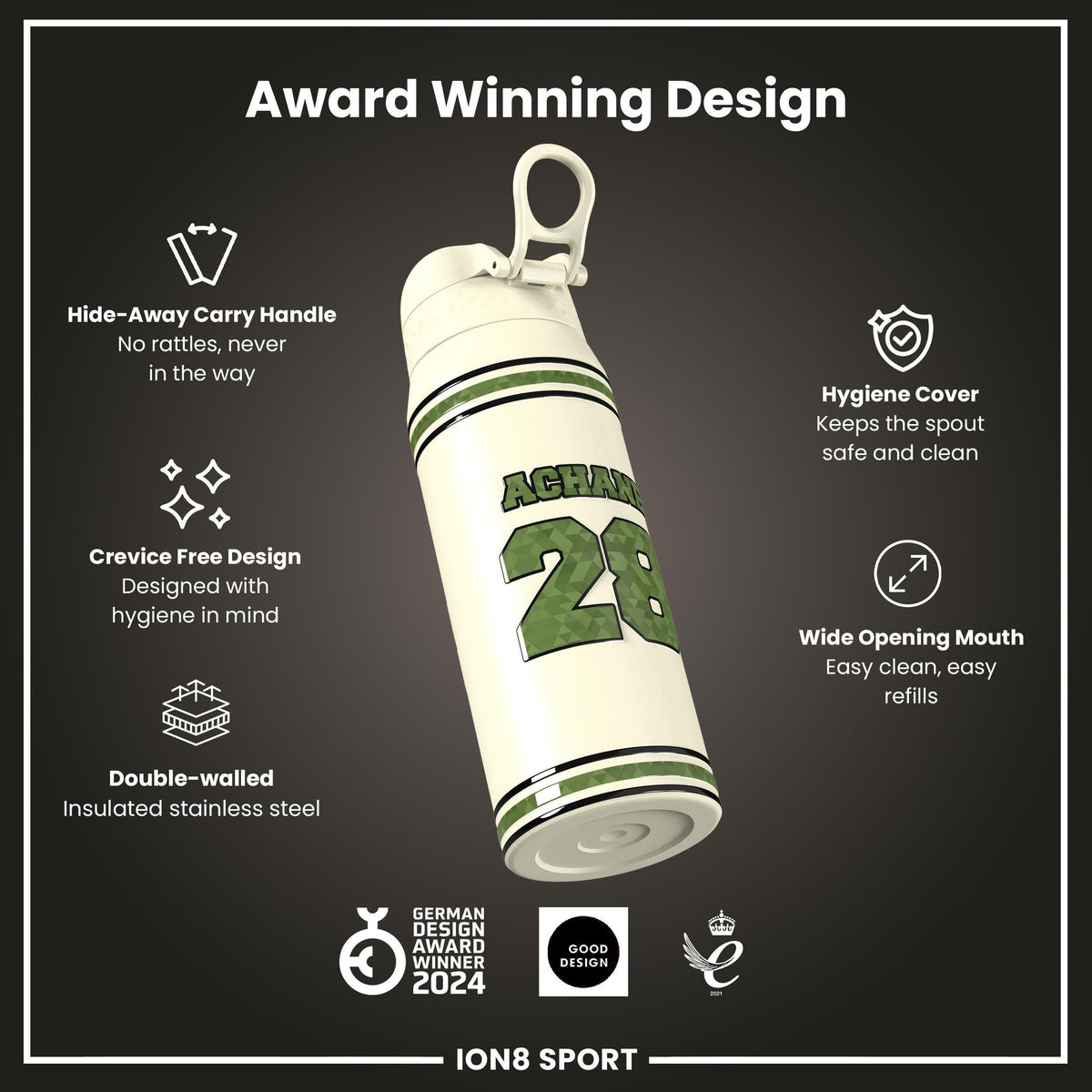 NFL x Ion8 Sports, Insulated Bottle, Icon Series, De'Von Achane, 24oz