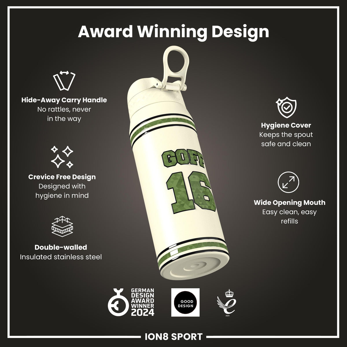 NFL x Ion8 Sports, Insulated Bottle, Icon Series, Jared Goff, 24oz