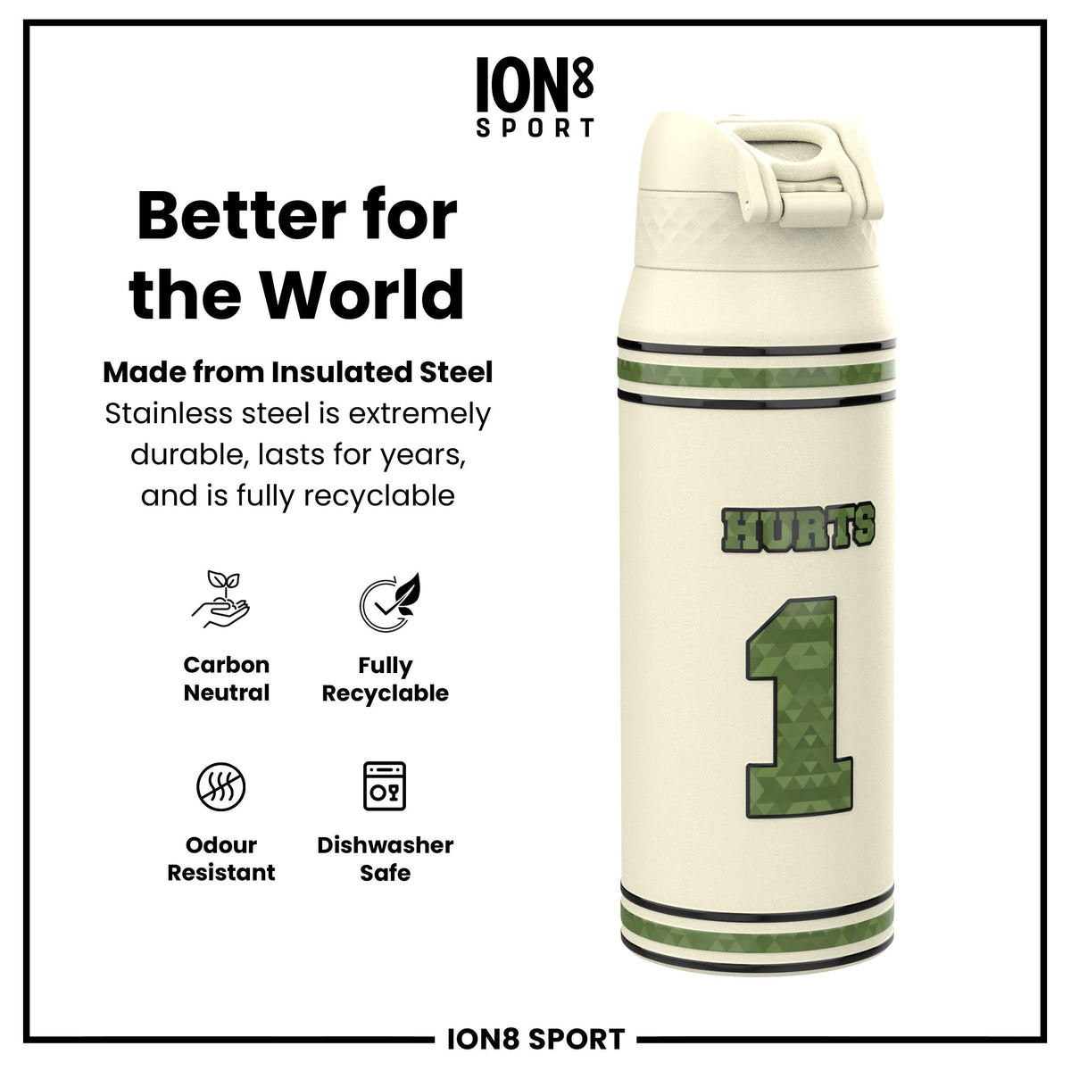 NFL x Ion8 Sports, Insulated Bottle, Icon Series, Jalen Hurts, 24oz