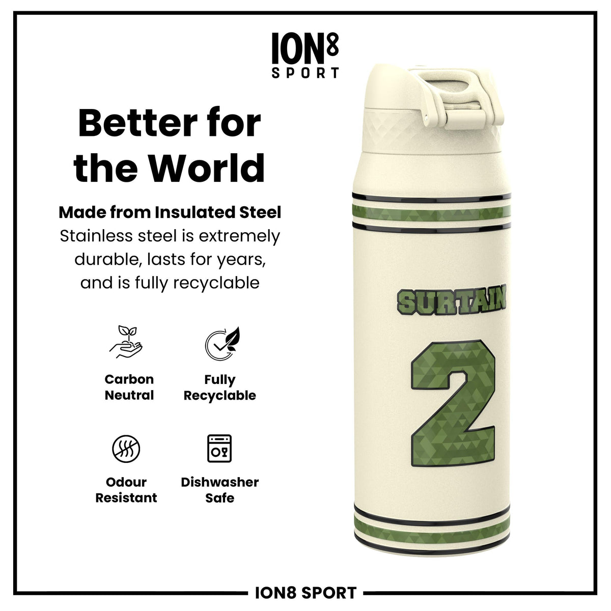 NFL x Ion8 Sports, Insulated Bottle, Icon Series, Pat Surtain, 24oz