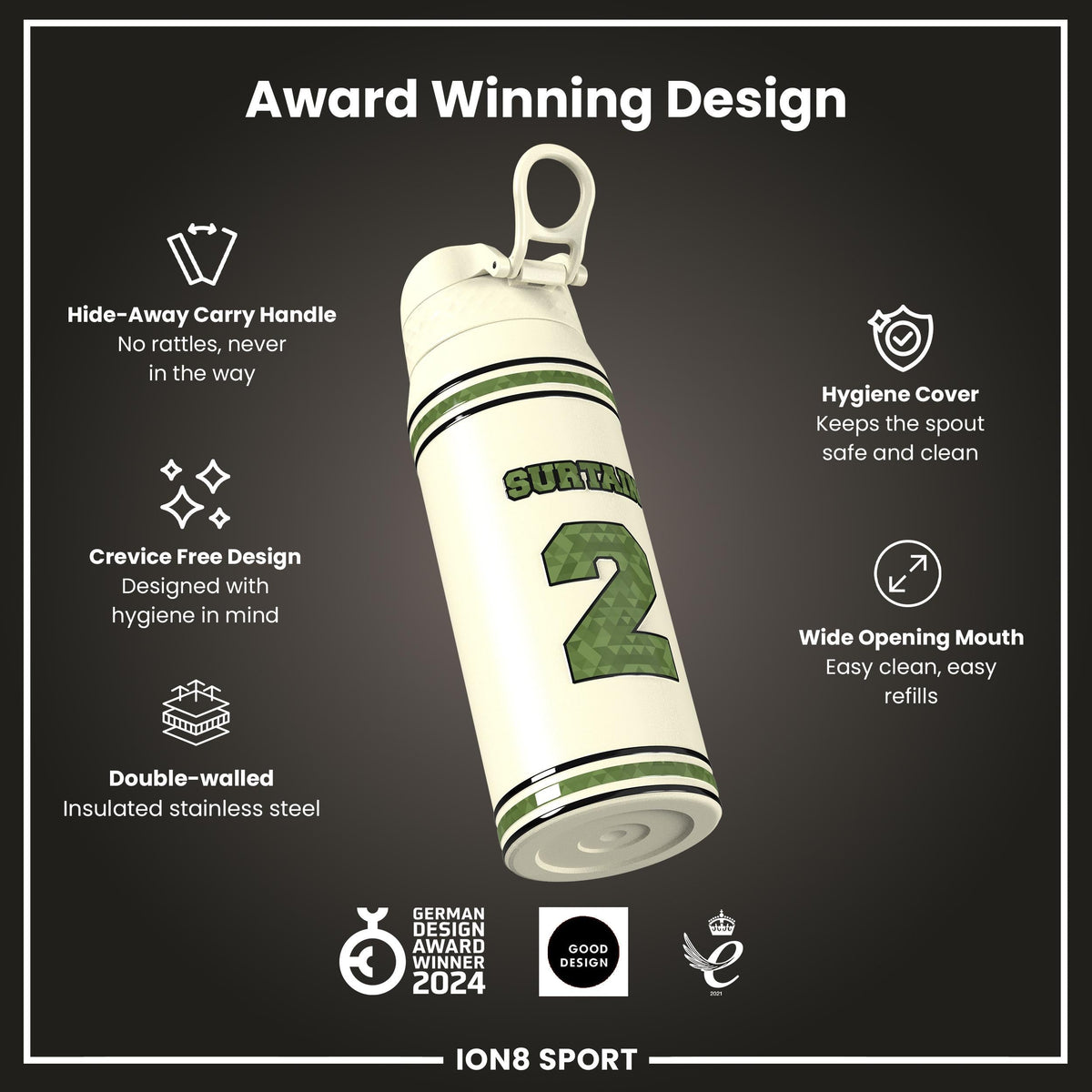 NFL x Ion8 Sports, Insulated Bottle, Icon Series, Pat Surtain, 24oz