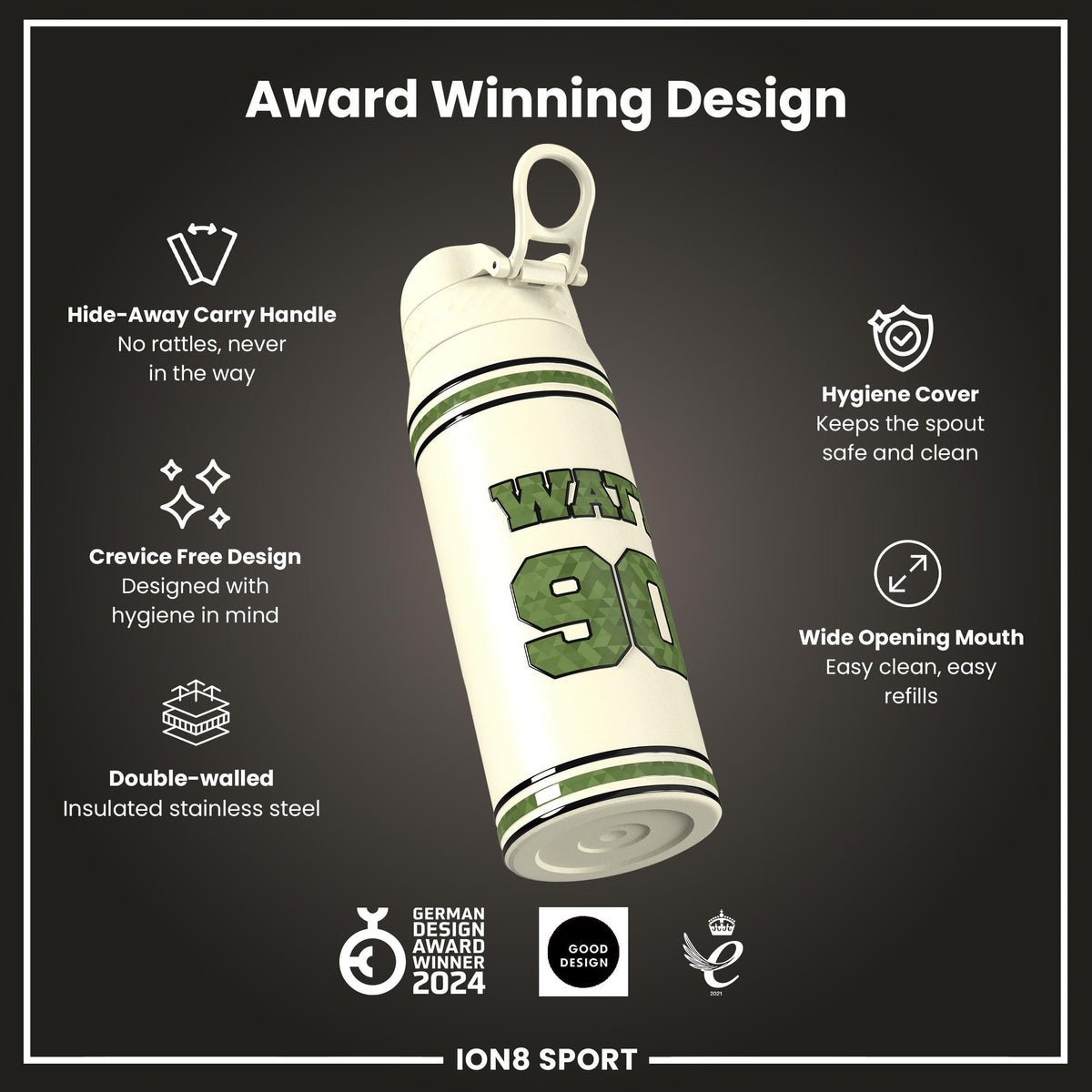 NFL x Ion8 Sports, Insulated Bottle, Icon Series, TJ Watt, 24oz