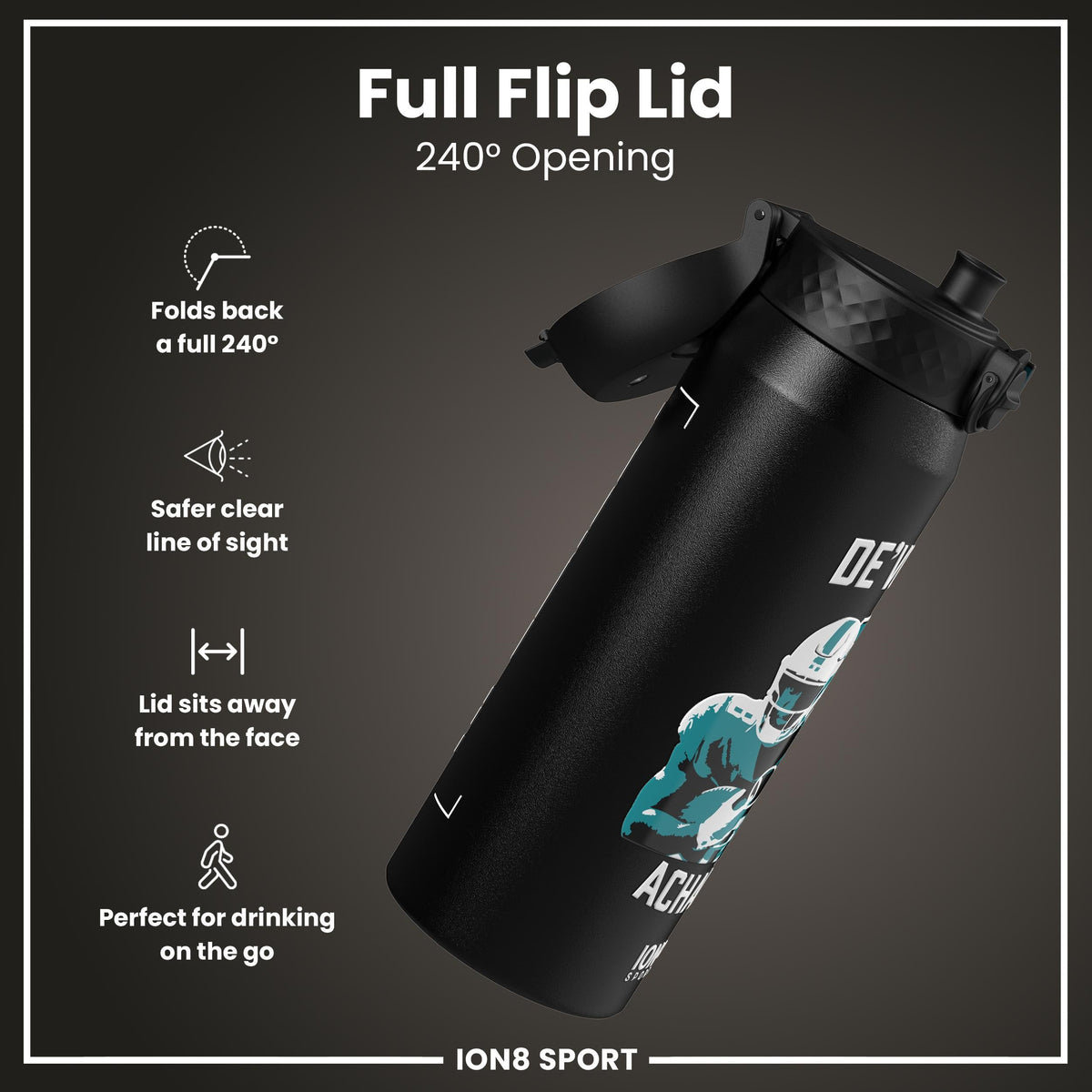 NFL x Ion8 Sports, Insulated Bottle, Locked In Series, De'von Achane, 24oz