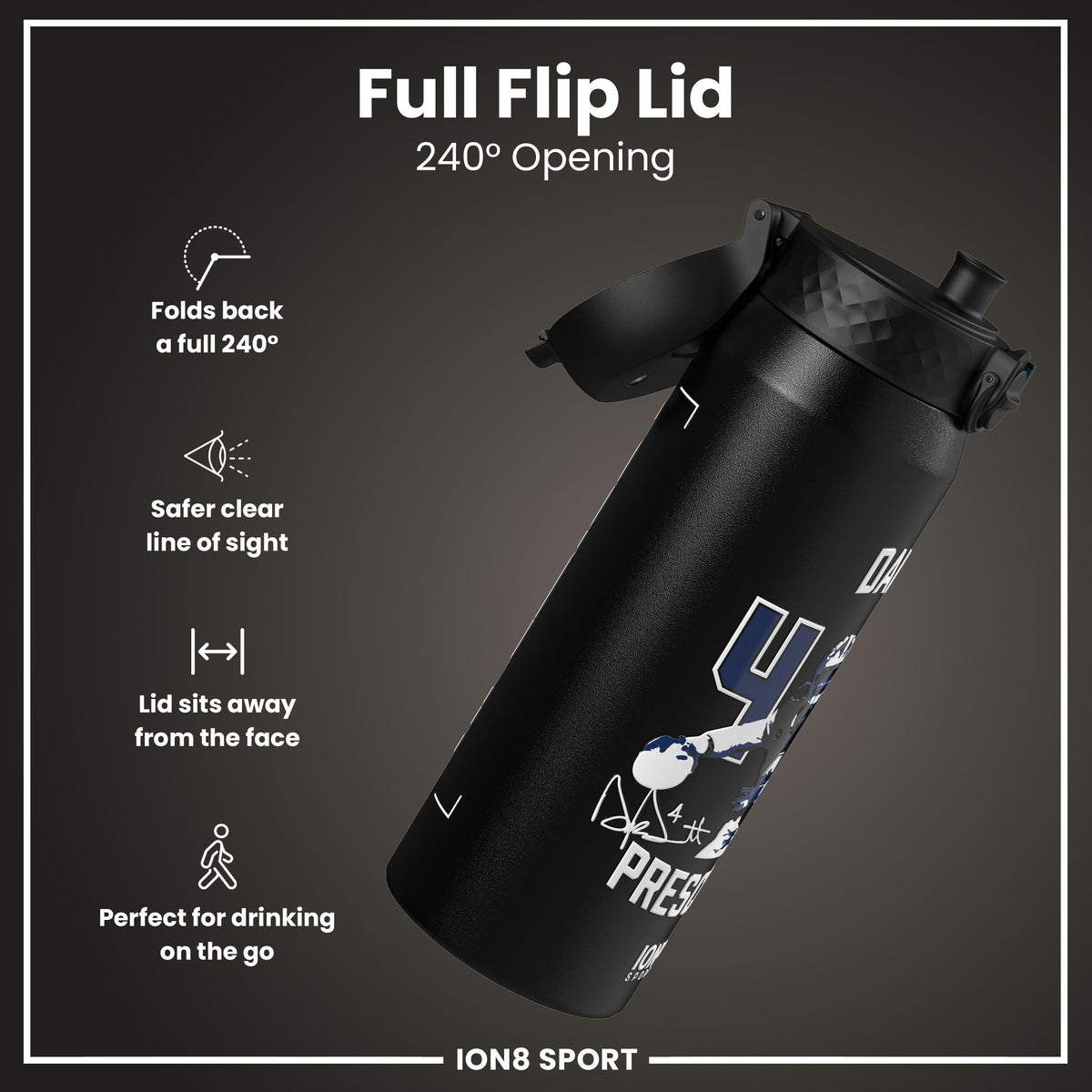NFL x Ion8 Sports, Insulated Bottle, Locked In Series, Dak Prescott, 24oz