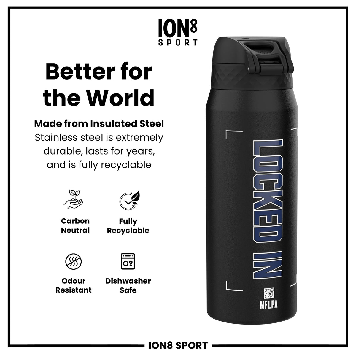 NFL x Ion8 Sports, Insulated Bottle, Locked In Series, Dak Prescott, 24oz