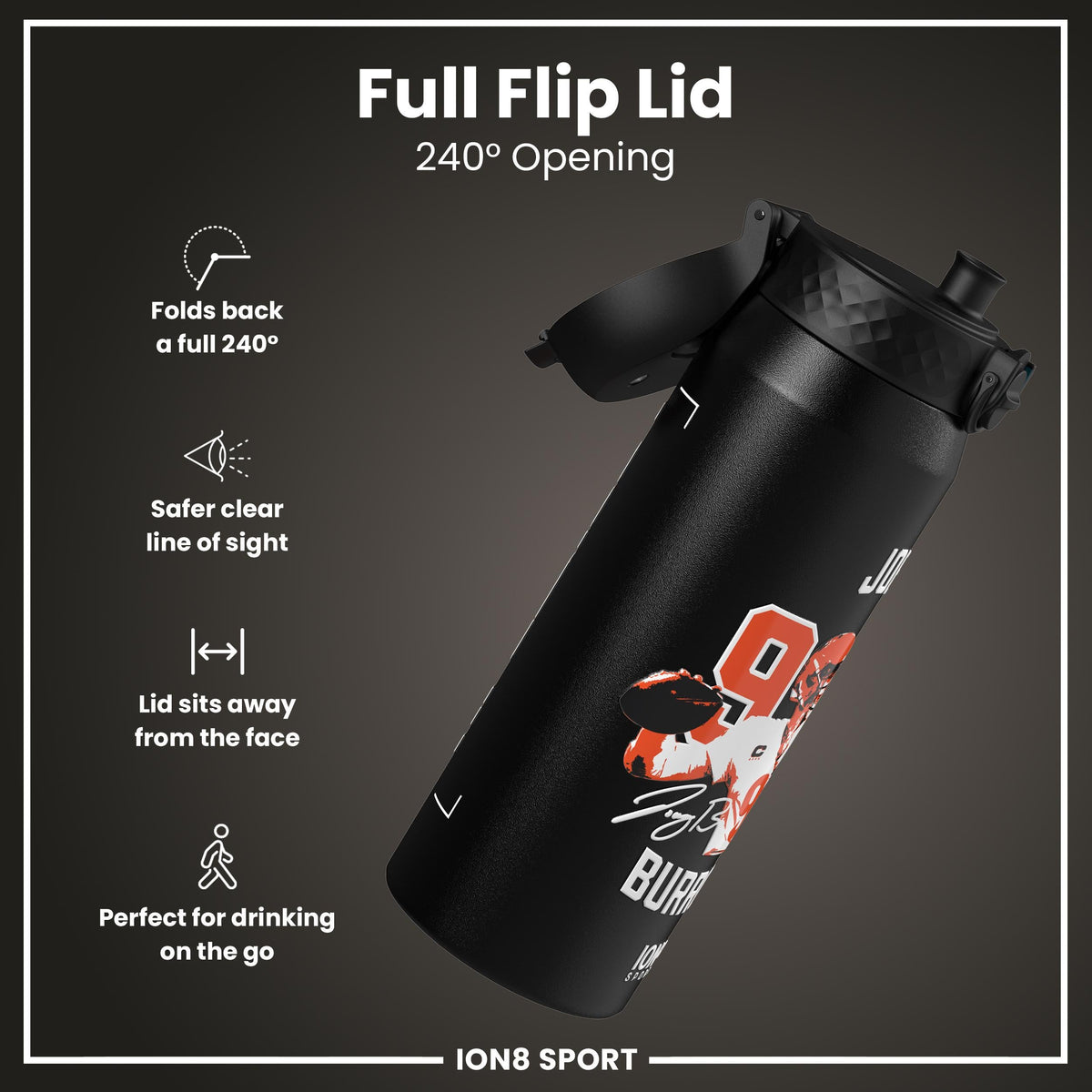 NFL x Ion8 Sports, Insulated Bottle, Locked In Series, Joe Burrow, 24oz