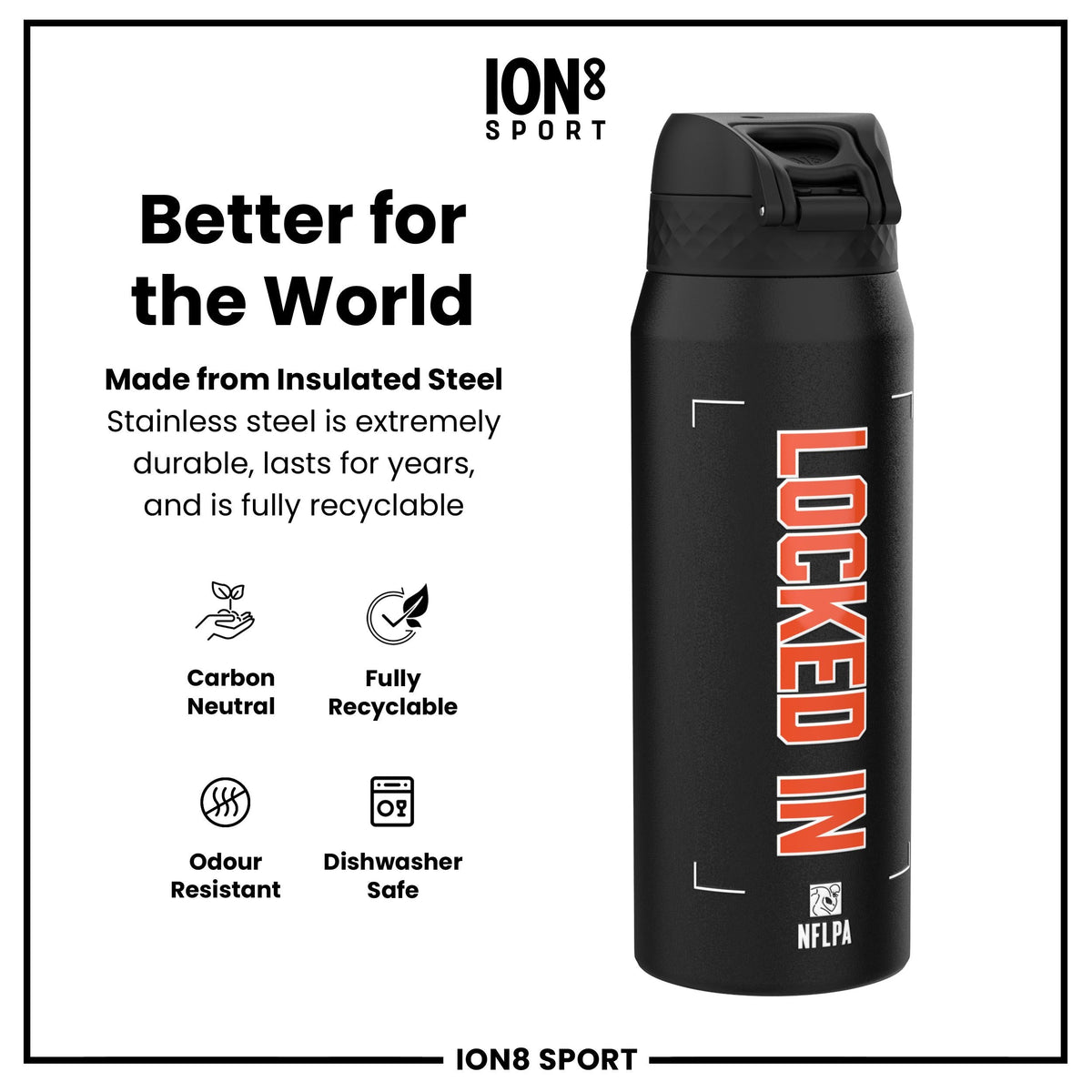 NFL x Ion8 Sports, Insulated Bottle, Locked In Series, Joe Burrow, 24oz