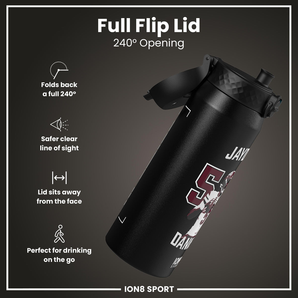 NFL x Ion8 Sports, Insulated Bottle, Locked In Series, Jayden Daniels, 24oz