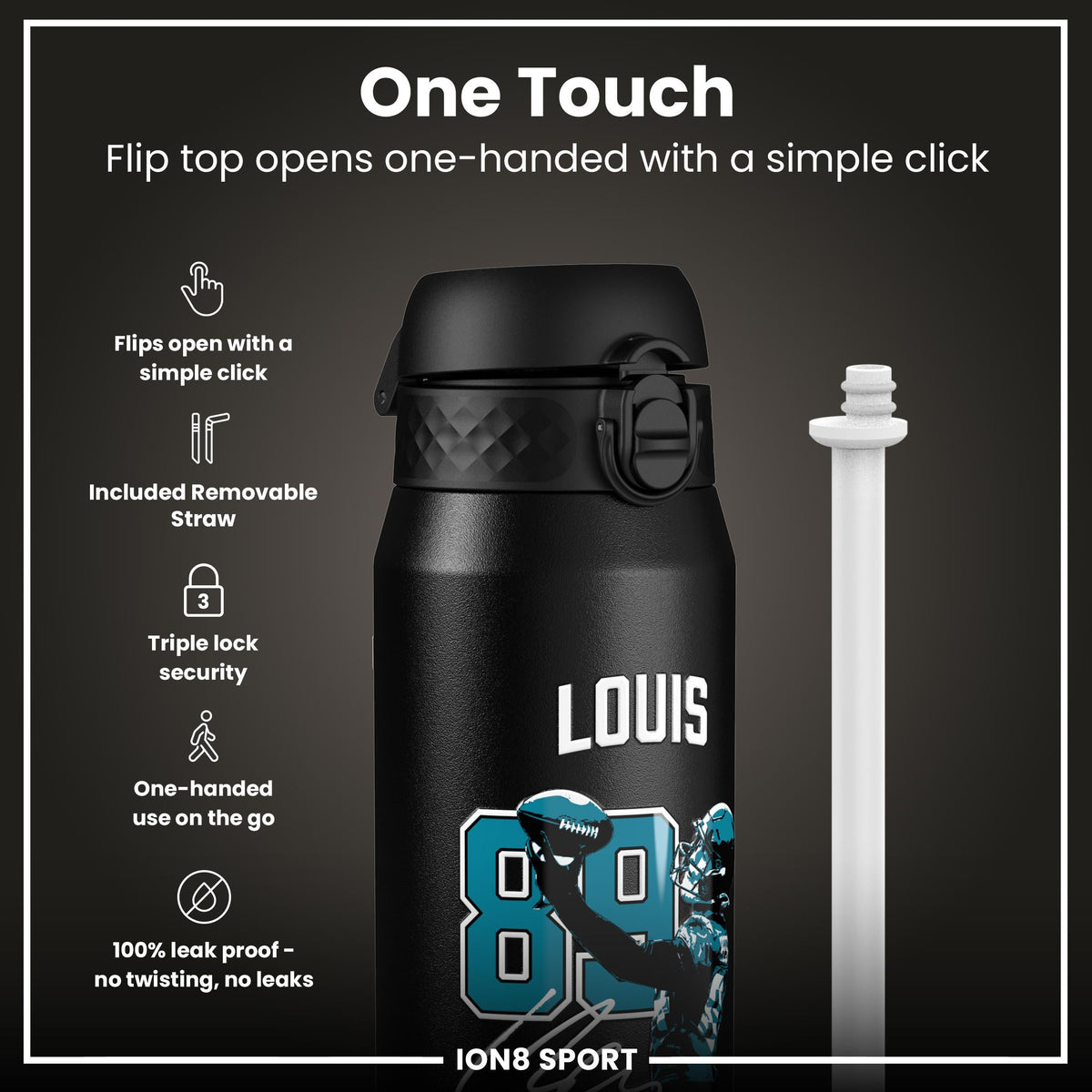 NFL x Ion8 Sports, Insulated Bottle, Locked In Series, Ress-Zammit, 24oz