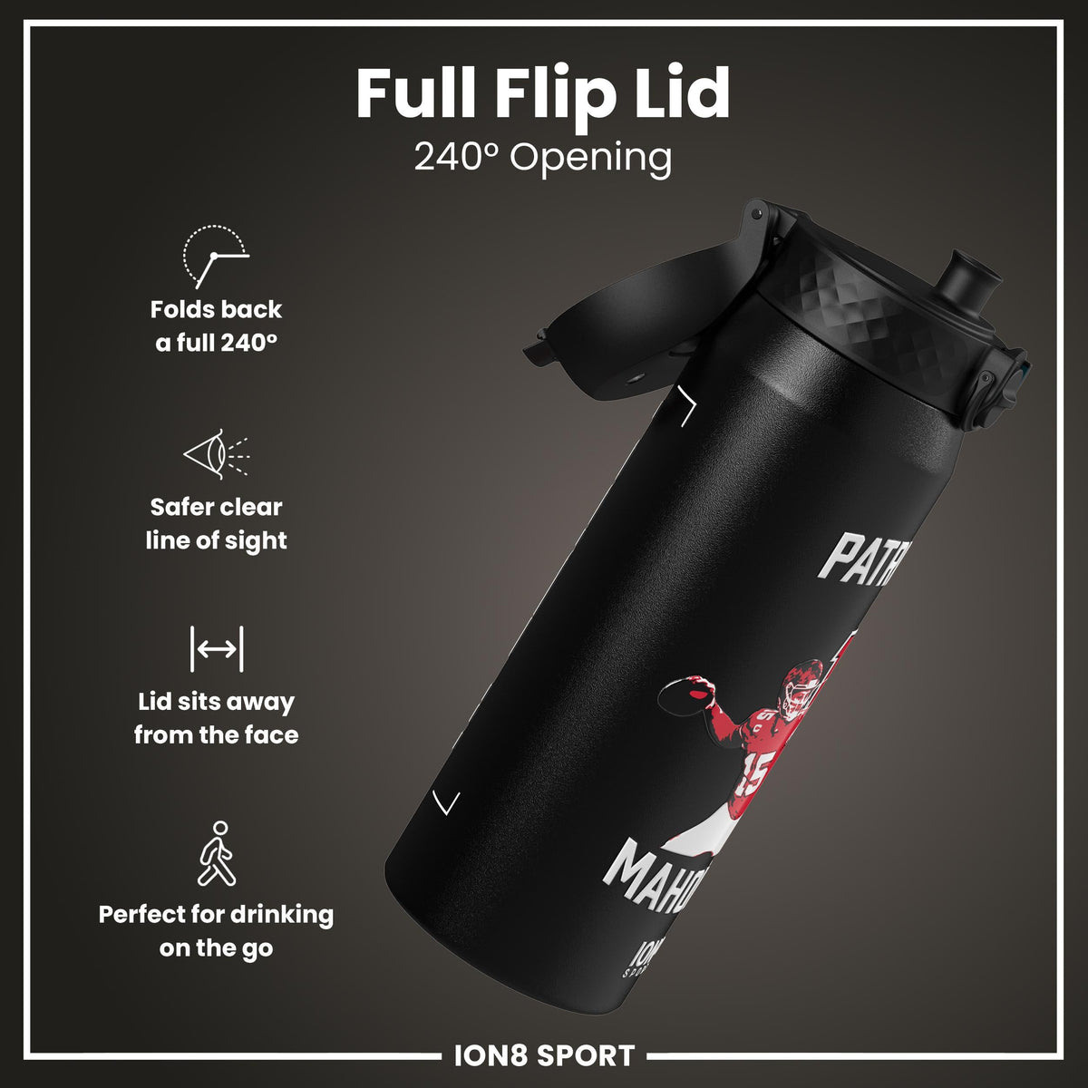 NFL x Ion8 Sports, Insulated Bottle, Locked In Series, Patrick Mahomes, 24oz