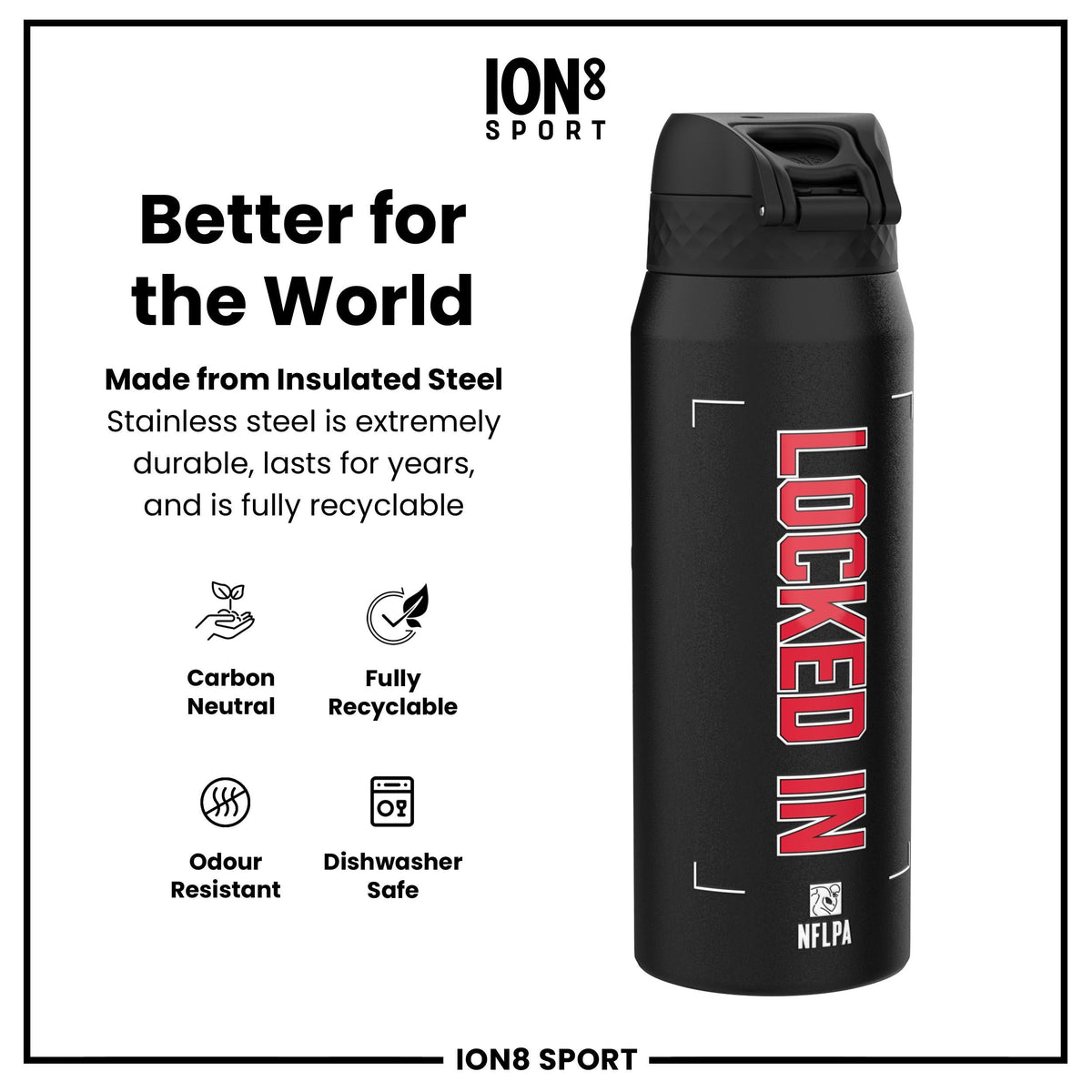 NFL x Ion8 Sports, Insulated Bottle, Locked In Series, Patrick Mahomes, 24oz