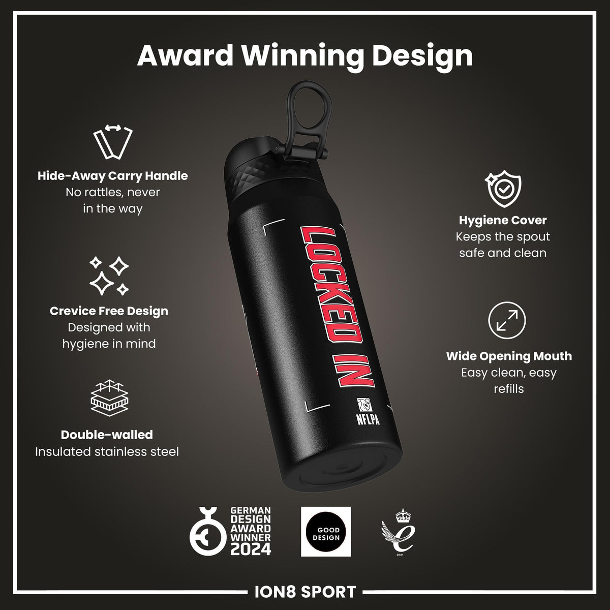 NFL x Ion8 Sports, Insulated Bottle, Locked In Series, Patrick Mahomes, 24oz