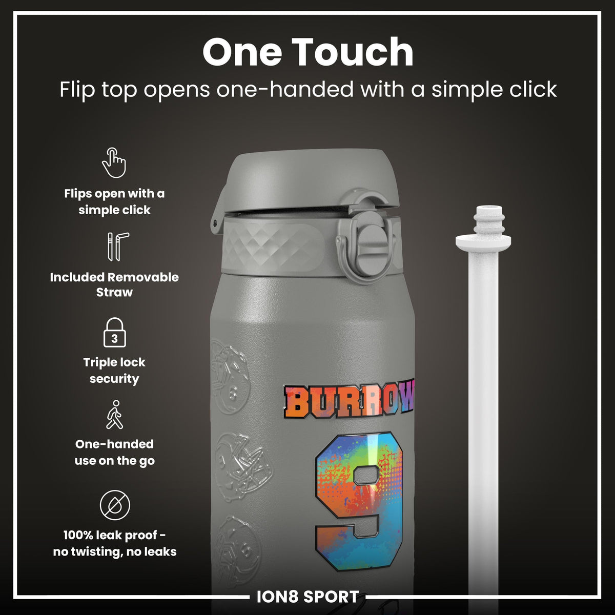 NFL x Ion8 Sports, Insulated Bottle, Signature Series, Joe Burrow, 24oz