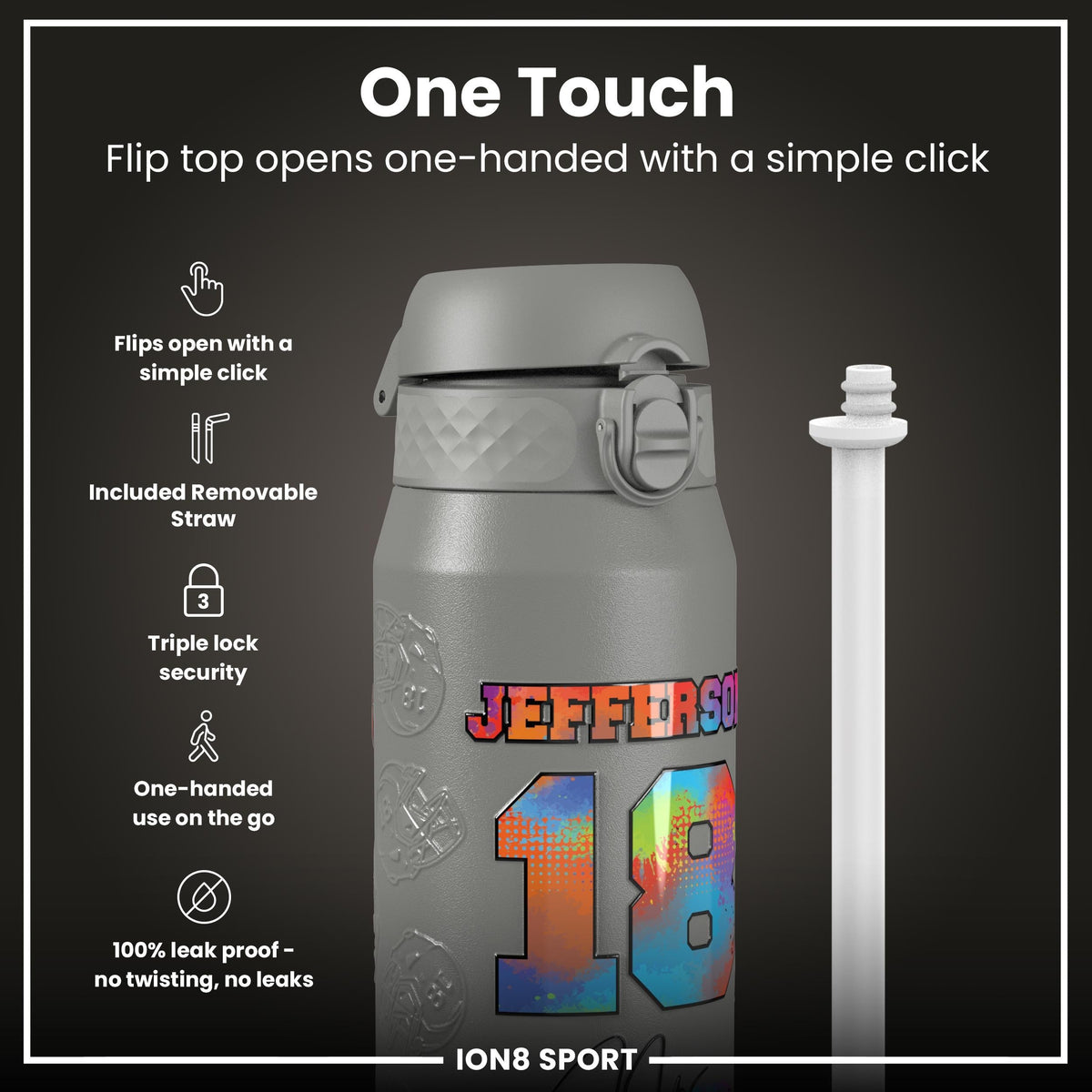 NFL x Ion8 Sports, Insulated Bottle, Signature Series, Justin Jefferson, 24oz