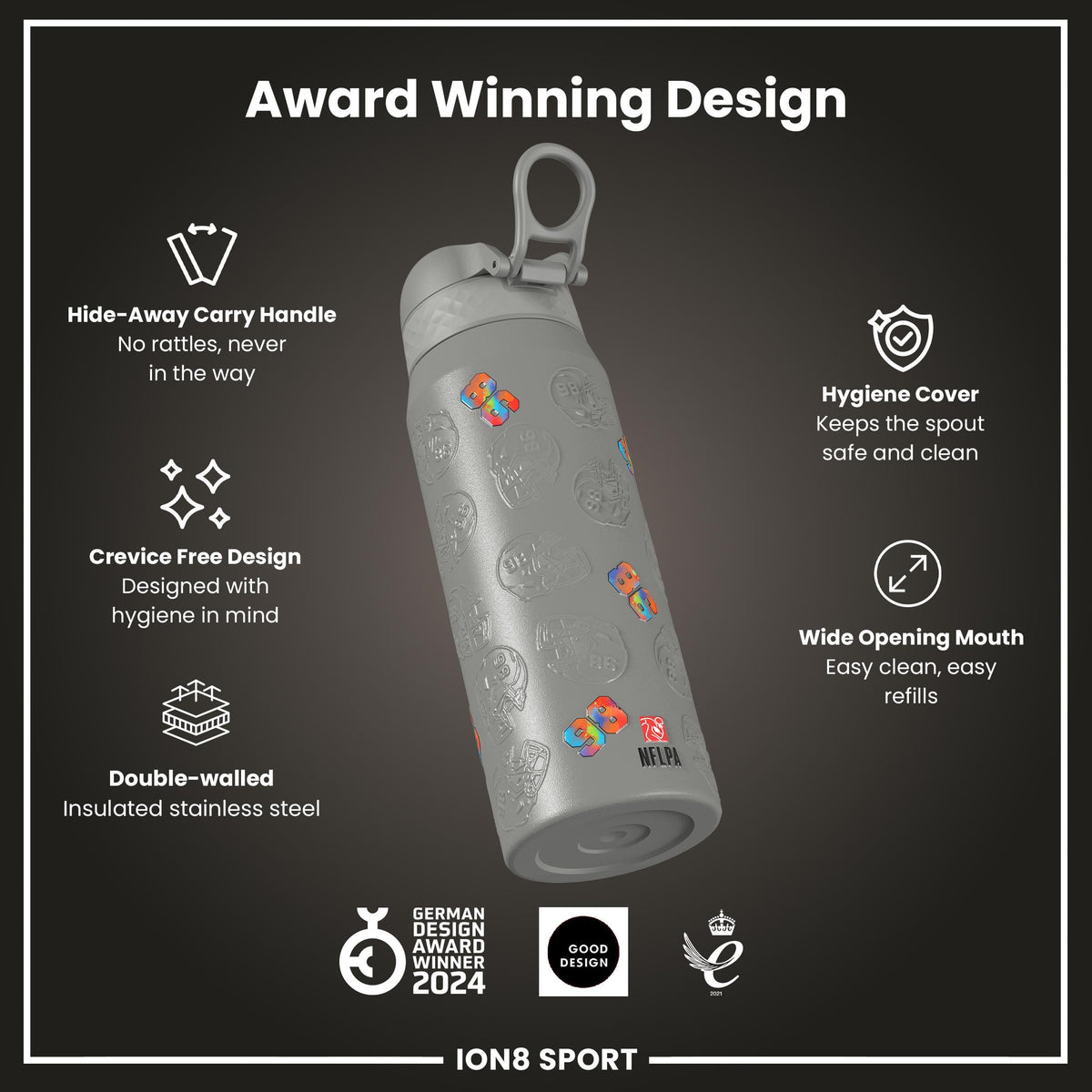 NFL x Ion8 Sports, Insulated Bottle, Signature Series, Maxx Crosby, 24oz